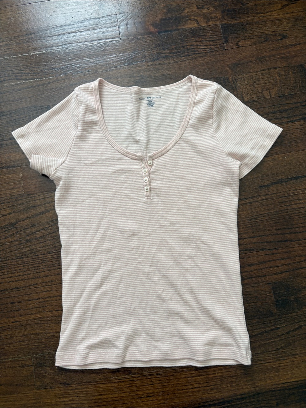 Brandy Melville Blush Pink Ribbed Henley Scoop Neck Tee